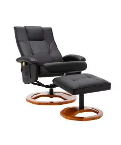 vidaXL Massage Chair with Footstool Black Faux Leather