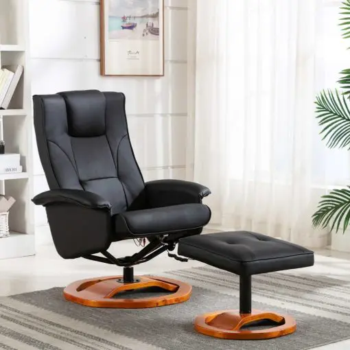 vidaXL Massage Chair with Footstool Black Faux Leather