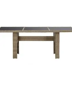 vidaXL Garden Dining Table Brown 200x100x74 cm Glass and Poly Rattan