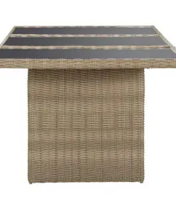 vidaXL Garden Dining Table Brown 200x100x74 cm Glass and Poly Rattan