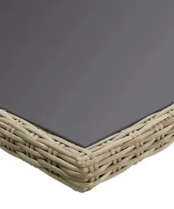 vidaXL Garden Dining Table Brown 200x100x74 cm Glass and Poly Rattan