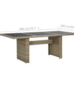 vidaXL Garden Dining Table Brown 200x100x74 cm Glass and Poly Rattan