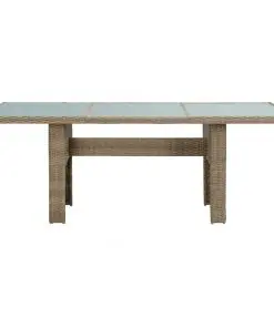 vidaXL Garden Dining Table Brown 200x100x74 cm Glass and Poly Rattan