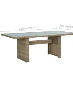 vidaXL Garden Dining Table Brown 200x100x74 cm Glass and Poly Rattan