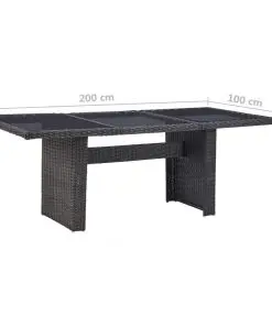 vidaXL Garden Dining Table Black 200x100x74 cm Glass and Poly Rattan