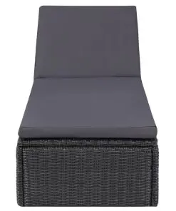 vidaXL Sunlounger Poly Rattan Black and Dark Grey