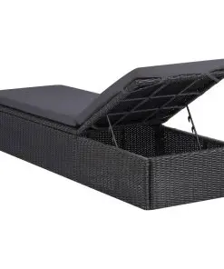 vidaXL Sunlounger Poly Rattan Black and Dark Grey