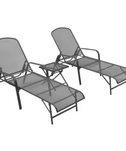 vidaXL Sun Loungers 2 pcs with Table Steel Anthracite