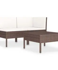 vidaXL 3 Piece Garden Lounge Set with Cushions Poly Rattan Brown