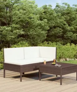 vidaXL 3 Piece Garden Lounge Set with Cushions Poly Rattan Brown