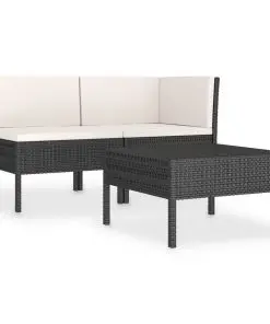 vidaXL 3 Piece Garden Lounge Set with Cushions Poly Rattan Black