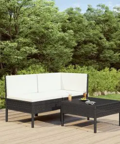 vidaXL 3 Piece Garden Lounge Set with Cushions Poly Rattan Black