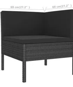 vidaXL 3 Piece Garden Lounge Set with Cushions Poly Rattan Black