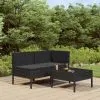 vidaXL 3 Piece Garden Lounge Set with Cushions Poly Rattan Black