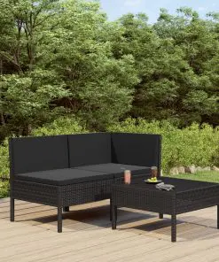 vidaXL 3 Piece Garden Lounge Set with Cushions Poly Rattan Black