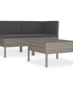 vidaXL 3 Piece Garden Lounge Set with Cushions Poly Rattan Black