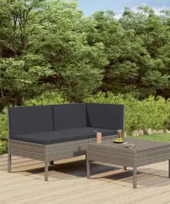 vidaXL 3 Piece Garden Lounge Set with Cushions Poly Rattan Black