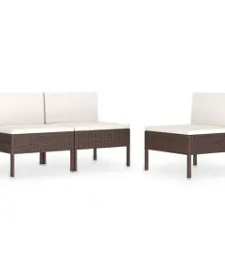 vidaXL Garden Chairs 3 pcs with Cushions Poly Rattan Brown