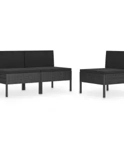 vidaXL Garden Chairs 3 pcs with Cushions Poly Rattan Black