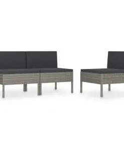 vidaXL Garden Chairs 3 pcs with Cushions Poly Rattan Grey