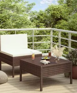 vidaXL 2 Piece Garden Lounge Set with Cushions Poly Rattan Brown