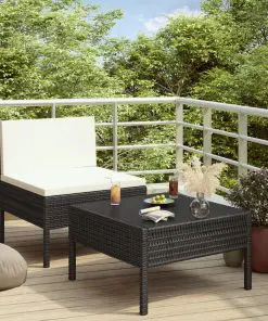 vidaXL 2 Piece Garden Lounge Set with Cushions Poly Rattan Black
