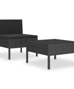 vidaXL 2 Piece Garden Lounge Set with Cushions Poly Rattan Black