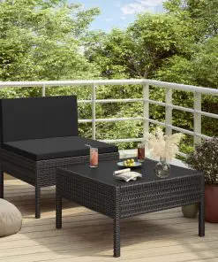 vidaXL 2 Piece Garden Lounge Set with Cushions Poly Rattan Black