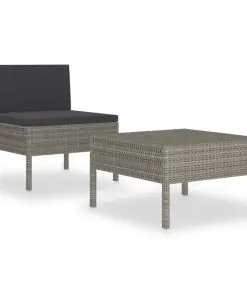 vidaXL 2 Piece Garden Lounge Set with Cushions Poly Rattan Grey