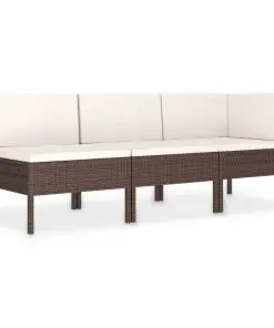 vidaXL 3 Piece Garden Lounge Set with Cushions Poly Rattan Brown