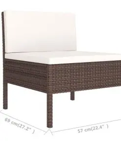 vidaXL 3 Piece Garden Lounge Set with Cushions Poly Rattan Brown