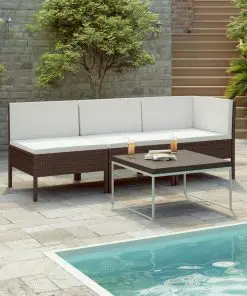 vidaXL 3 Piece Garden Lounge Set with Cushions Poly Rattan Brown
