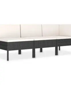 vidaXL 3 Piece Garden Lounge Set with Cushions Poly Rattan Black