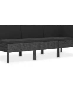 vidaXL 3 Piece Garden Lounge Set with Cushions Poly Rattan Black