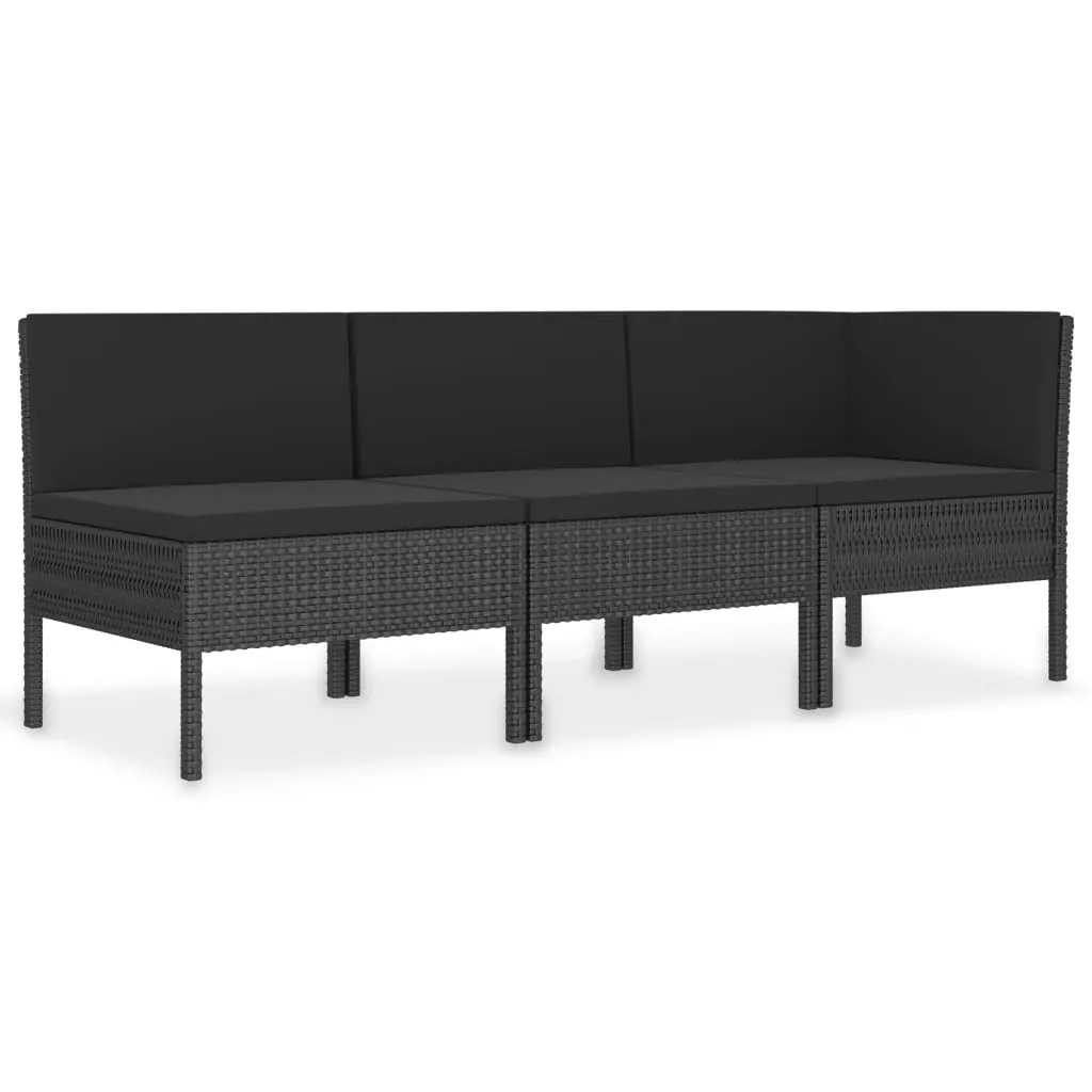 vidaXL 3 Piece Garden Lounge Set with Cushions Poly Rattan Black