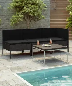 vidaXL 3 Piece Garden Lounge Set with Cushions Poly Rattan Black