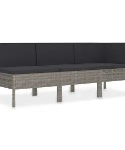 vidaXL 3 Piece Garden Lounge Set with Cushions Poly Rattan Grey
