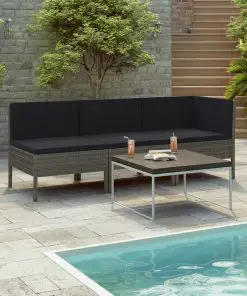 vidaXL 3 Piece Garden Lounge Set with Cushions Poly Rattan Grey
