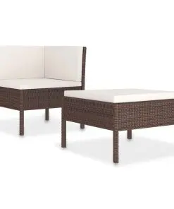 vidaXL 2 Piece Garden Lounge Set with Cushions Poly Rattan Brown
