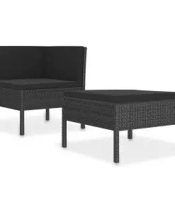 vidaXL 2 Piece Garden Lounge Set with Cushions Poly Rattan Black