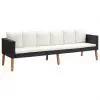vidaXL 3-Seater Garden Sofa with Cushions Poly Rattan Black
