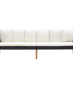 vidaXL 3-Seater Garden Sofa with Cushions Poly Rattan Black