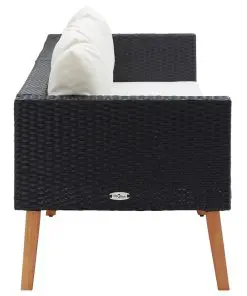 vidaXL 3-Seater Garden Sofa with Cushions Poly Rattan Black