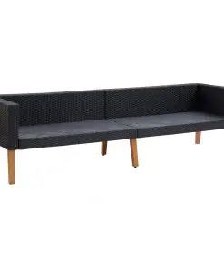 vidaXL 3-Seater Garden Sofa with Cushions Poly Rattan Black