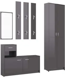 vidaXL Hallway Furniture Set High Gloss Grey Chipboard