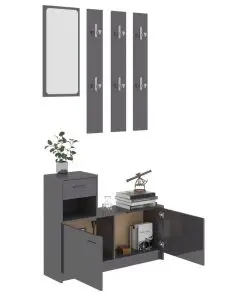 vidaXL Hallway Furniture Set High Gloss Grey Chipboard