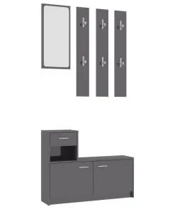 vidaXL Hallway Furniture Set High Gloss Grey Chipboard