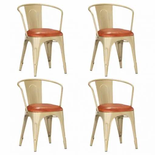 vidaXL Dining Chairs 4 pcs Brown Real Leather