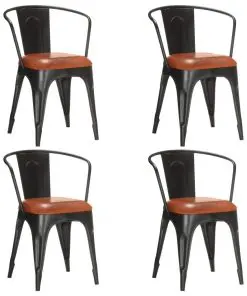 vidaXL Dining Chairs 4 pcs Brown Real Leather