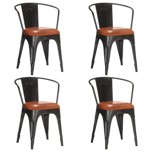 vidaXL Dining Chairs 4 pcs Brown Real Leather